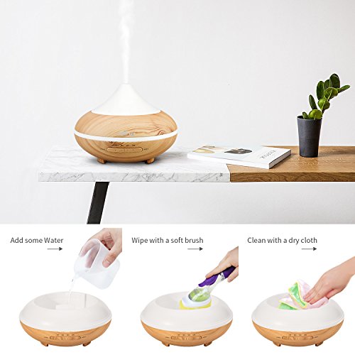 Aroma Diffuser Aiho 200ml Luftbefeuchter Ultraschall Humidifier Vernebler Öl Düfte Diffusor Duftlampe Elektrisch Holzmaserung LED mit 7 Farben einstellbarer Niedrigwasserschutz für Babies Yoga Kindergarten Schlafzimmer Büro - 6