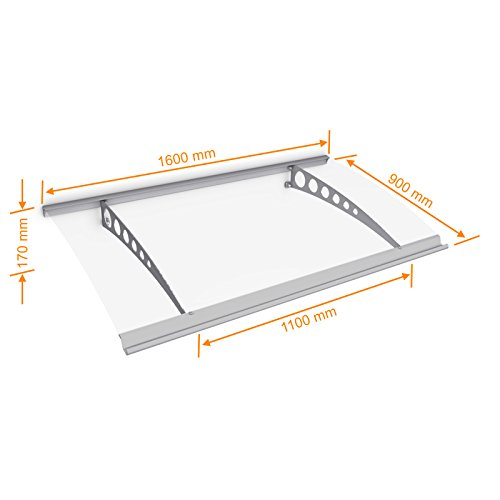 Schulte Vordach Polycarbonat Edelstahl Pultvordach (Circle | Edelstahl V2A | 160×90 cm) - 3