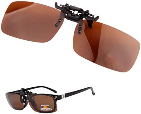 UV400 Polarized Glasses Clip, Clip-on Flip Up Polarized Sunglasses Lenses for Nearsighted Glasses Reading Glasses And More,For the Driver Cycling Fishing Mountaineer and Many More Sports.(Brown, S)