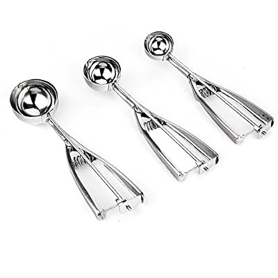 Hearts Shop Cuillère à glace – 3 Pièces en acier inoxydable avec gâchette Cookie – Cuillère à melon Lot de cuillères Petite – Medium – Large