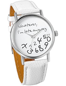 SAMGU Neuer Frauen Leder Band Quarz Uhren Mädchen Studenten Armbanduhren Whatever i'm late Anyway Farbe Weiß