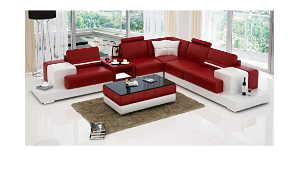 Quality Assure Furniture Luxury Modern Forrey L Leather Sofa Lounge Set Standard Size Red And White Amazon In Home Kitchen