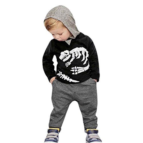 BBsmile Nouveau-né Bébé Filles Garçons Dinosaur Bones Ensemble de vêtements Sweats à Capuche + Pantalons Outfit (90)