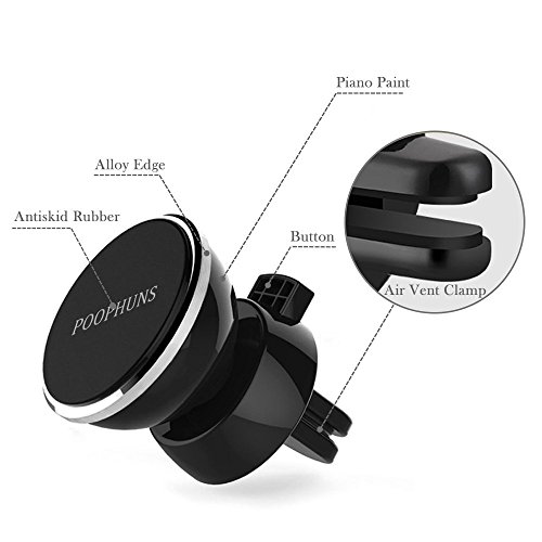 POOPHUNS Soporte Movil Coche  Soporte Coche para Tel  fono  360   Rotaci  n  Rejillas del Aire  Imanes Extra Fuertes  Compatible con iPhone  Samsung  BQ  Motorola  Huawei  Xiaomi y Dispositivos GPS