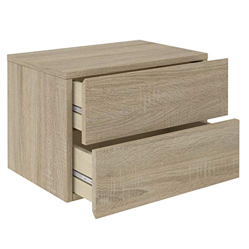 IDIMEX Chevet Suspendu Florent, étagère Murale avec 2 tiroirs sans poignée, en mélaminé décor chêne Sonoma