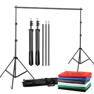 YUGAM Photography Backdrop Stand Kit Background Support Kit Foldable with Bag and Curtain Cloth (with Stand KIT, Green Screen)