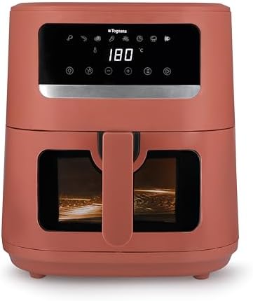 Tognana Iridea,Friggitrice ad aria 8L, doppia resistenza, display digitale, timer, 80-200°C, finestra, 2000W, Rosso Mela