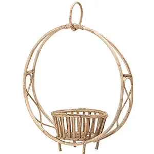 HM Services Bamboo Rattan Cane Hanging or Sitting Planter Stand
