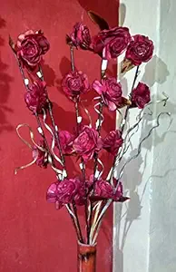 Bunch of Handmade Solapit Rose Flowers and Dry Palm Leaves Filler, 60cm Bunch (Red)