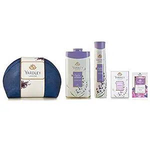 Yardley London English Lavender Range Gift Kit with Free Pouch, 518 ml (Pack includes Compact Perfume, Deo, Soap, Talc)
