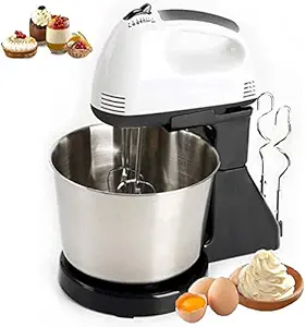 Sellivica 7 Speed Hand Mixer with 7 Speed 2 in 1 Stand Mixer Machine Electric Hand Whisk Egg Beater Baking Blender Mixing Bowl Dough Hooks for Cake, Batter, Bread, Desserts