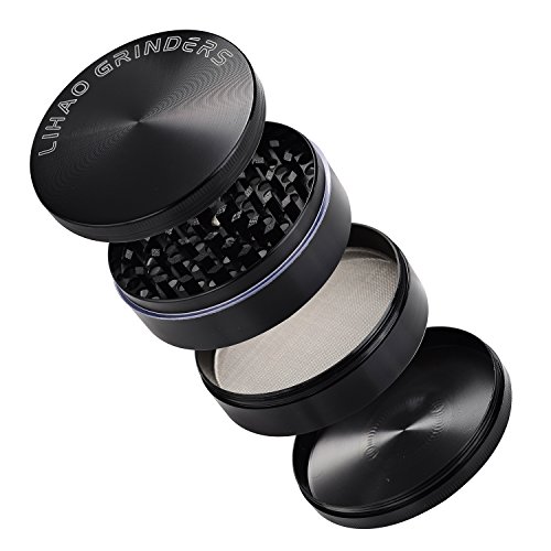LIHAO Pollen Grinder 3″ Groß 75mm Crusher für Spice,Kräuter,Gewürze,Kaffee,Herb 4-teiliges Set mit Schaber (Schwarz) - 2