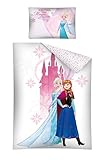 Reine des Neiges - Parure de lit Bébé 100% coton Elsa & Anna - Housse de couette + taie (100x135 + 40x60 cm)