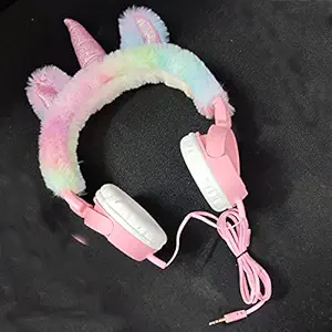 Abee Fancy Fur Design Unicorn Headphones for Girls Earphones (3.5mm Jack)