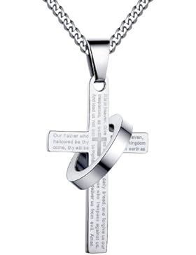 Arco Iris Schmuck Herren Anhänger Halskette Edelstahl Kreuz mit Vaterunser auf Englisch und Ring, Verstellbaren...