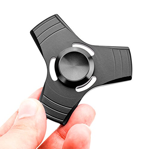 HuntGold Alloy Tri Fidget Hand Spinner Stress Reliever High Speed Durable Focus ADHD Anxiety Autism Children Kids Adults EDC Desk Toy Great for Deep Thought Killing Time (Black)