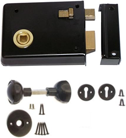 Brand New Black Rim Latch 100 x 70mm with Handles Locking Door Rim Latch with Snib &amp; Knobs