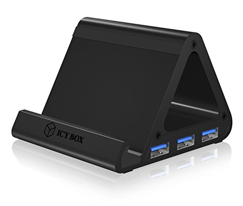 Icy Box IB-AC6402 Ständer & USB-Hub für Smartphones/Tablets, 4x USB 3.0 Anschlüsse, OTG-Unterstützung, Aluminium (schwarz)