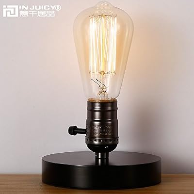 Injuicy Luminaires Rétro Vintage Industrielle E27 Lampe de Table de Culot en Bois Edison Lampe de Bureau pour Chevet Porte D'entrée Salon Chambre Décoration 220 V Noir