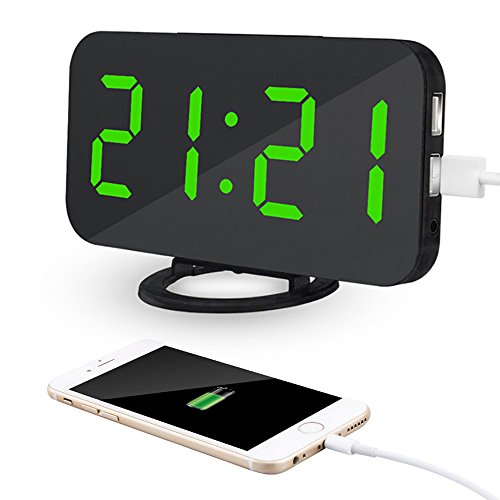 Kidsidol 2 en 1 Despertadore Electrónico creativo reloj de alarma digital LED dimmer diseño Smart Power Bank Brillo ajustable para Home Office Hotel(Verde)