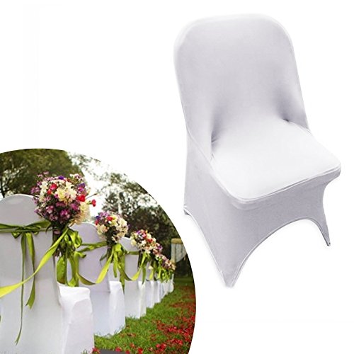 10 x weiß Stuhlhussen Stretch Universell Stuhlüberzug Stuhlbezug Hussen Stuhlüberwurf Hochzeit Party Event - 2