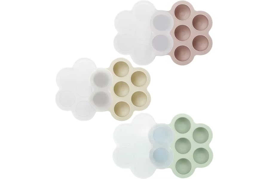 PandaEar 3 Pack Silicone Baby Food Freezer Tray with Lids, Ice Cube Trays for Freezer, Weaning Freezer Tray for Baby Food, Silicone Ice Trays Baby Food Storage Container Tray (Pink/Green/Linen)