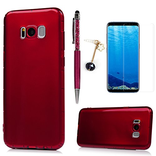 Lanveni S8 Plus Hülle, Handyhülle Etui Protective Case Cover TPU Silikon Schutzhülle Bumper Handytasche TPU-Bumper Weiche Silikon Case mit Anti-Fall Design für Samsung Galaxy S8 Plus (Rot) + 1 x Stylus Stift + 1 x Staubdichte Stecker + 1 x Schutzfolie