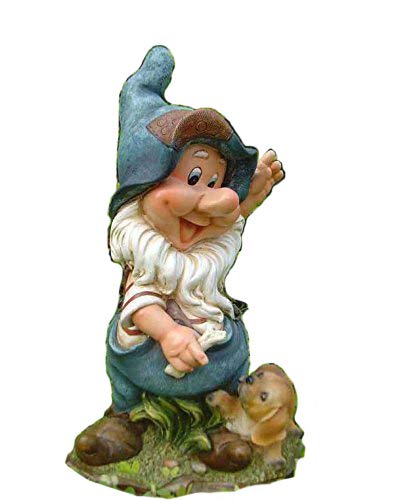 Unbekannt Enano de jardín con Perro de 37 cm, decoración de jardín, Figuras con 7 diseños Distintos