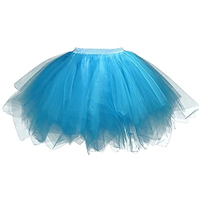 Feoya - Ballet Jupe Femme Adulte Fille Tulle Courte pour Fête Danse Spectacle Multi Couches Jupe Tutu Taille Élastique - Bleu