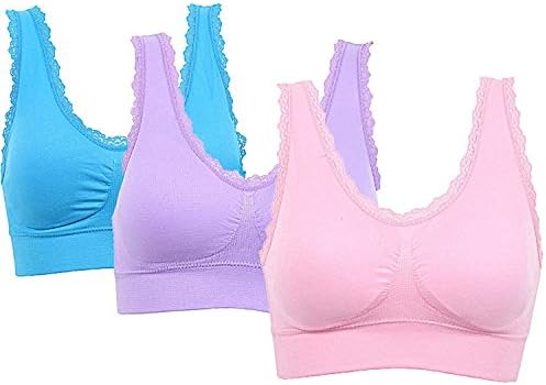 3 Packs Comfy Bras for Women Plus Size Non Wired Yoga Bra Top with Removable Pads