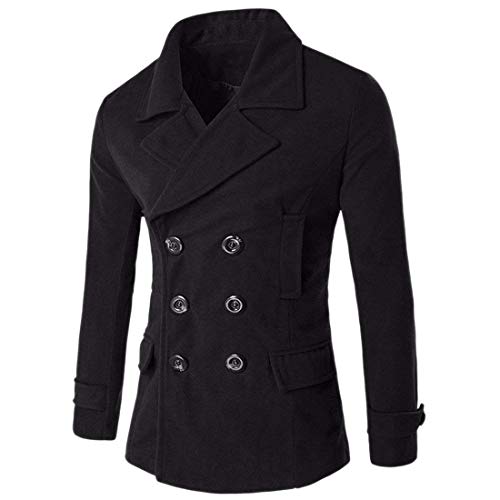 HX fashion Männer Nner Nehmen Passende Doppelte Breasted Wolljacken Erbsenmantel Revers Bequeme Größen Parka Mäntel Outerwear Kleidung (Color : Schwarz, Size : 2XL)