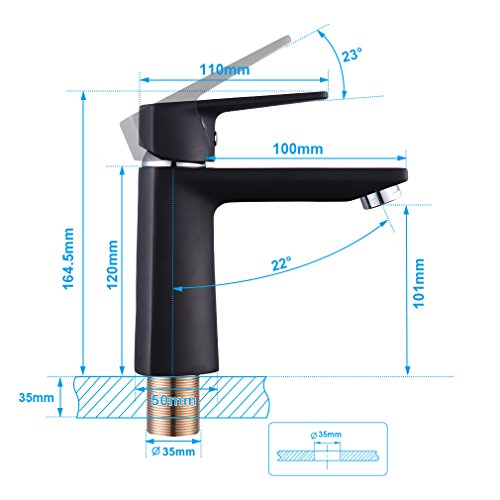 ubeegol Schwarz Waschtischarmatur Waschbecken Wasserhahn Badezimmer Badarmatur Mischbatterie Bad Einhebelmischer Waschtischbatterie Waschbeckenarmatur Einhandarmatur Einhebelarmatur Badarmaturen - 5