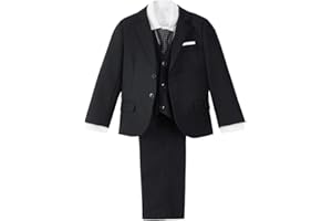 Lito Angels Completo Elegante per Bambino, 5 Pezzi (Giacca, Gilet, Camicia, Cravatta, Pantaloni), vestibilità Slim, Blu/Navy/Nero, Taglie 2-13 Anni