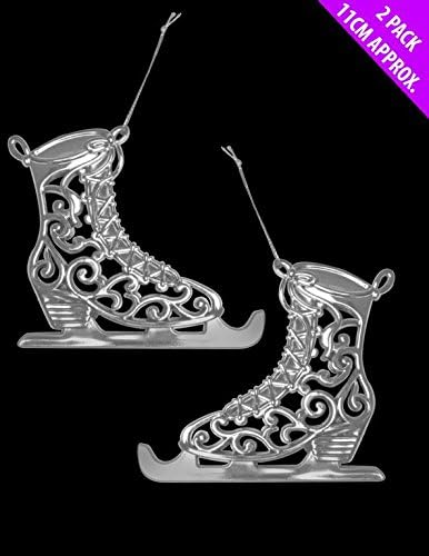 2 x Silver Hanging Christmas Tree Decoration Ice Skates Skate