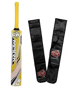 CW Mark Junior Size no.2 (Ideal for 4-6 Years Child) Original Kashmir Willow Short Handle Mix Cane Yellow Cricket Bat with Free Cover