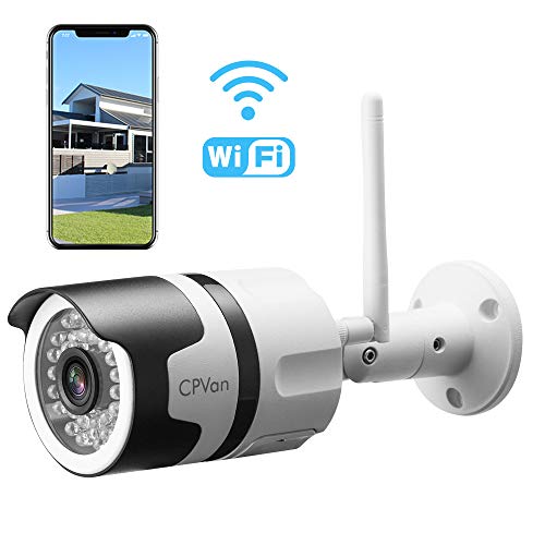 Preisvergleich Produktbild CPVAN 720P Überwachungskamera, Aussen WLAN IP Sicherheitskamera, Außen IP66 Wasserdicht, Bewegungserkennung, Unterstützung 25M Infrarot Nachtsichtfunktion and Bis zu 128GB SD Karte(Weiß)