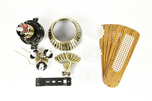 Pepeo Deckenventilator mit Licht Kisa, extra flach, Gehäuse Messing Antik, Flügel Mahagoni oder Eiche, 105 cm - 15