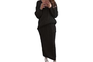 Minetom Ensemble Tricot Femme 2 Pièce Pullover Col Rond Manches Longues Pull et Jupe Chandail Survêtement Tricoté Aotumne Hiver Midi Robe