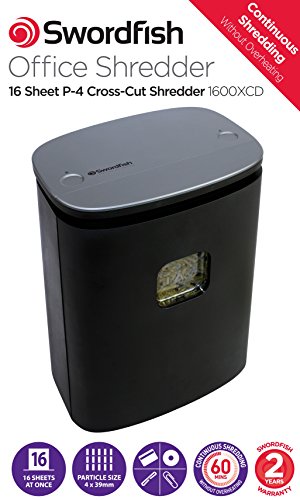 Swordfish 1600XCD 16 Sheet Cross Cut Paper/Document Shredder with Continuous Shredding
