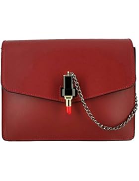 Laura Moretti - Lederlasche / Umhängetasche mit Lippenstiftverschluss