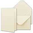 Set di 25 biglietti pieghevoli, con buste formato DIN A6/C6 bianco naturale con confezione regalo, biglietti di invito vuoti 