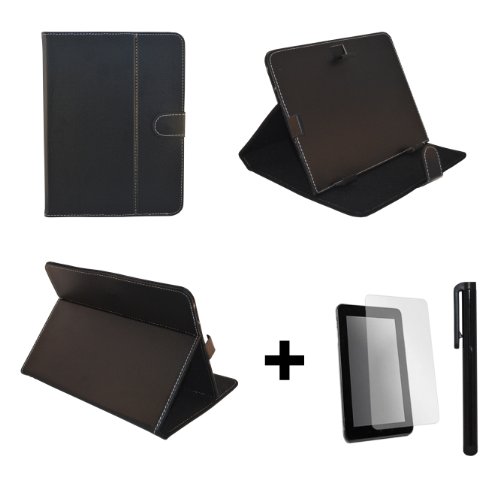 Schwarz PU Lederner Tasche Case Hülle für MEDION MD 99200 LIFETAB S9512 9.7" 9.7 Zoll Inch Tablet-PC + Bildschirmschutzfolie + Stylus Stift (schutztasche / decken / cover / stehen / displayschutzfolie)