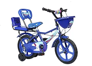 Norman Jr,FUN14 Collection - Double Seat Bicycle 14 Inch Fully Adjustable with Back Seat & Support for Boys and Girls 2 to 5 Years - Blue Eye