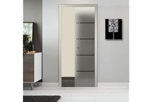 FIP PORTA SCORREVOLE SCOMPARSA IN VETRO SATINATO CON RIGHE 90X210 (DESTRA)