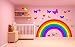 RAINBOW & BUTTERFLIES WALL STICKER KIT decal art nursery cute girl's boy's bedroom colourful bright (Large sheet - 140cm wide)