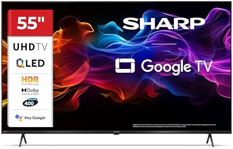 Sharp 55HP5365E - GOOGLE TV, 55" UHD, FRAMELESS, 60Hz, QLED, HDR10, Dolby Vision HDR, Google Assistant con microfono, Chromecast, Bluetooth, DOLBY Atmos 2x12W, HDMI 2.1 x4, USBx2, Colore nero