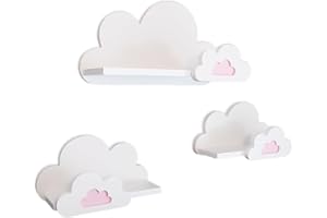 ‎MOLILAND MOLILAND 3er Set Wandregal Kinderzimmer Weiß | Babyzimmer Wolkenregal für Bücher, Spielzeug, Dekoration | Regal Wolke aus Holz | Wolke Wandregal Moli mit zusätzlichen Wolken - Premium