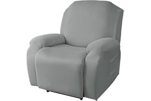 FANSU Housse de Fauteuil Relax Extensible 1 Places, Housse de Fauteuil Relax Inclinable Electrique avec Poche, 4 Pièce Lavable Protege de Meubles pour Canapé Inclinable (Gris,1 Places)