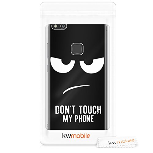 kwmobile Funda para Huawei P10 Lite - Carcasa de  TPU  para m  vil y dise  o Don t Touch my Phone en  Blanco Negro 