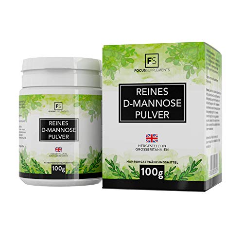D-Mannose Poudre Pure [100g] | Vegan, Sans Lactose, Sans Gluten | Focus Supplements | Détox Naturelle de la Vessie | PAS D'ADDITIF - Emballé dans des Installations Certifiées ISO au Royaume-Uni